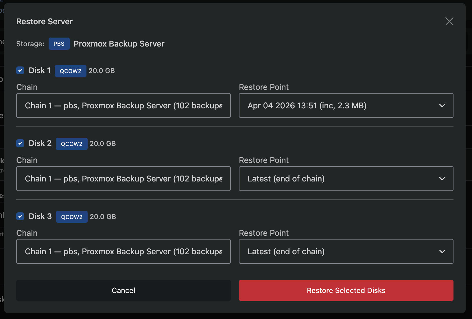 Restore modal
